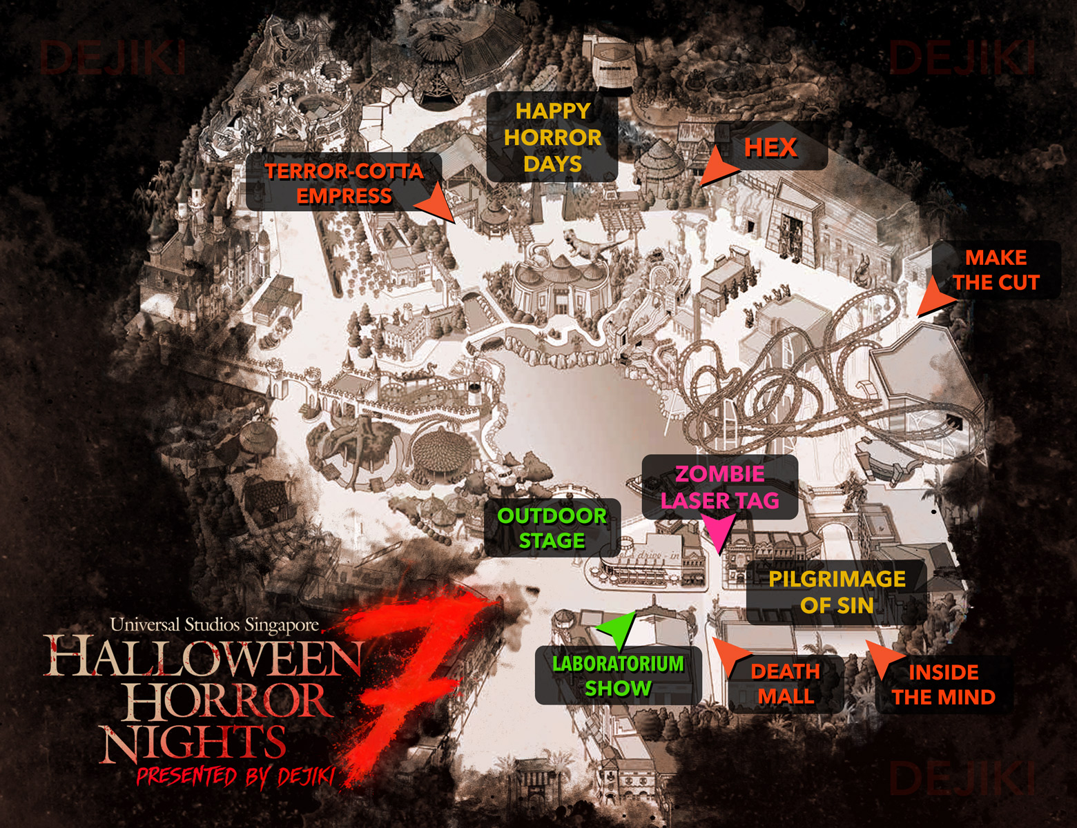 USS Halloween Horror Nights 7 Map HHN7 2017 Haunted Houses and Scare Zones