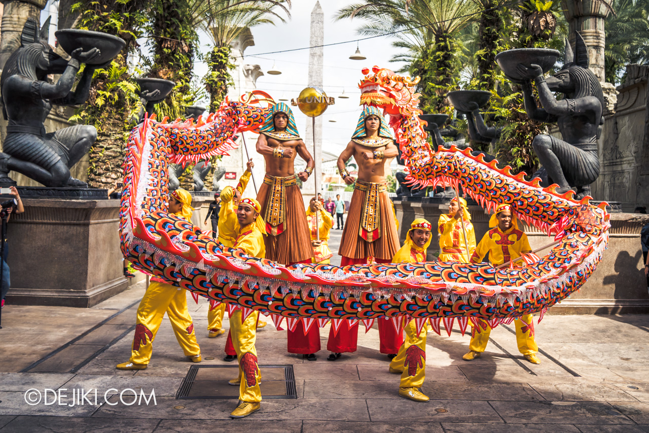 Universal Studios Singapore - Chinese New Year 2019 auspicious dragon trail parade show Ancient Egypt guards