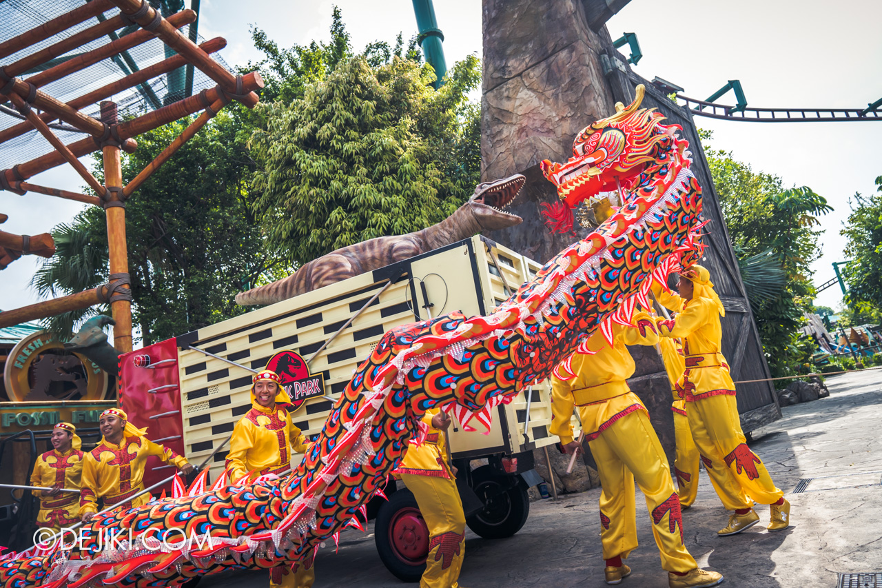 Universal Studios Singapore - Chinese New Year 2019 auspicious dragon trail parade show at Jurassic Park