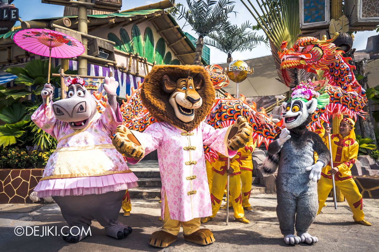 Universal Studios Singapore - Chinese New Year 2019 auspicious dragon trail parade show at Madagascar Alex Gloria King Julien