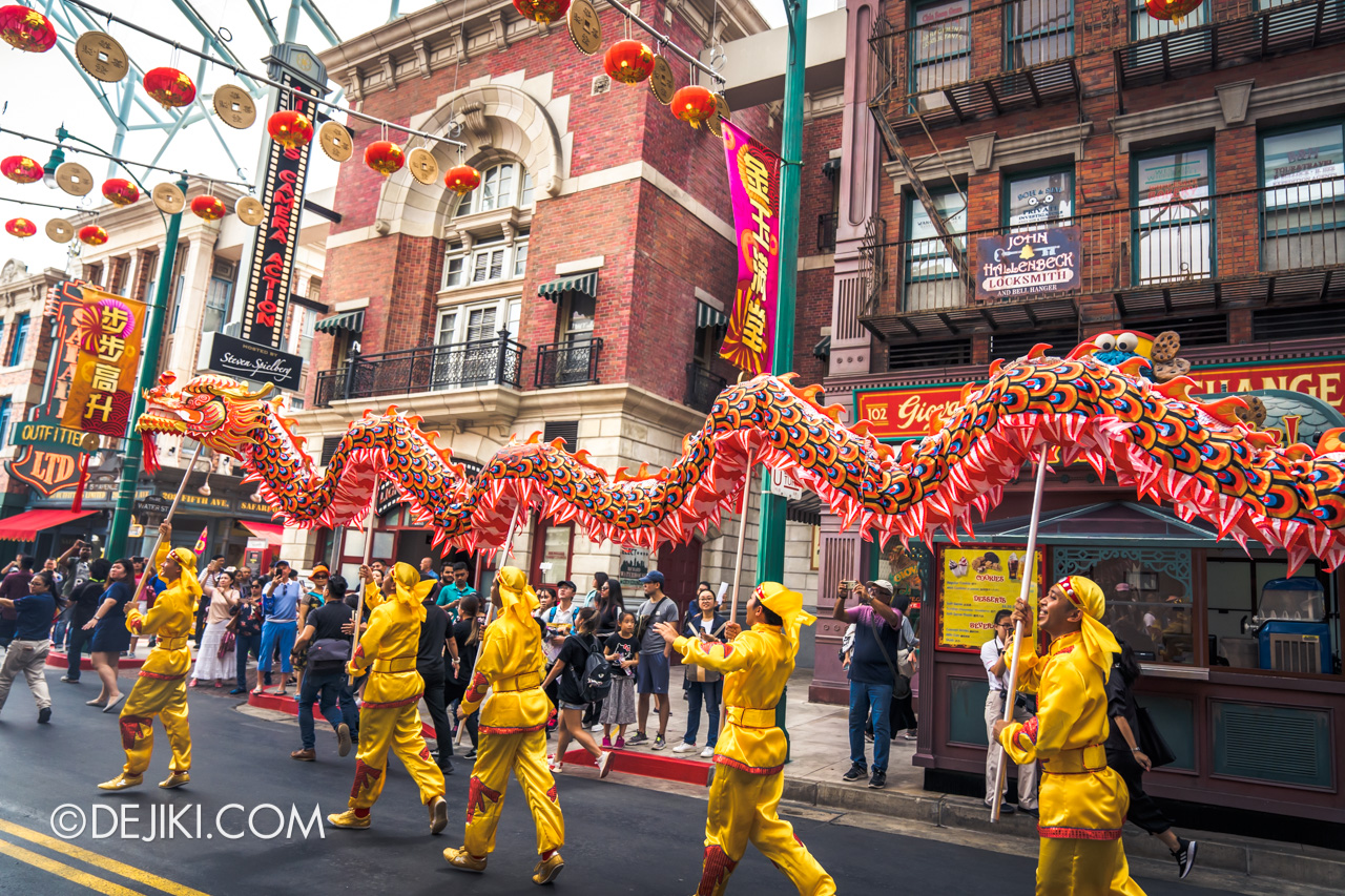 Universal Studios Singapore - Chinese New Year 2019 auspicious dragon trail parade show running along New York