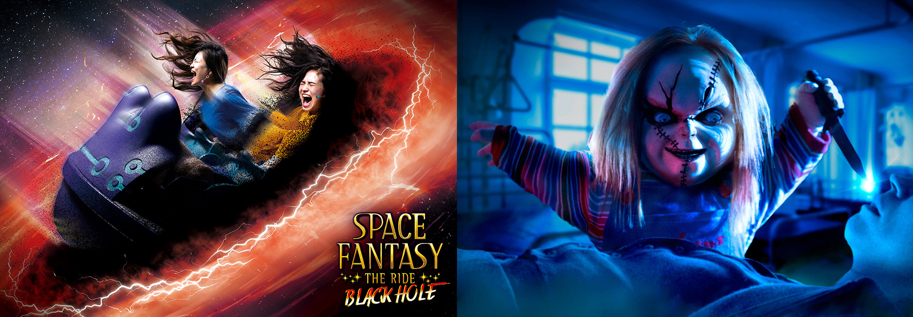 Universal Studios Japan Halloween Horror Nights 2019 event guide - Space Fantasy The Ride BLACK HOLE and CULT OF CHUCKY horror maze