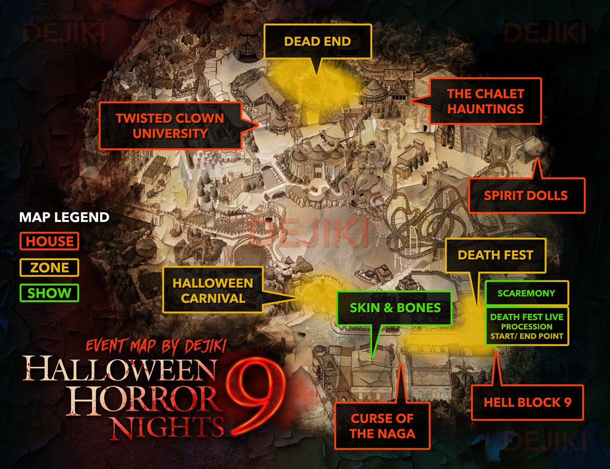 Halloween Horror Nights 9 Event Map by Dejiki.com