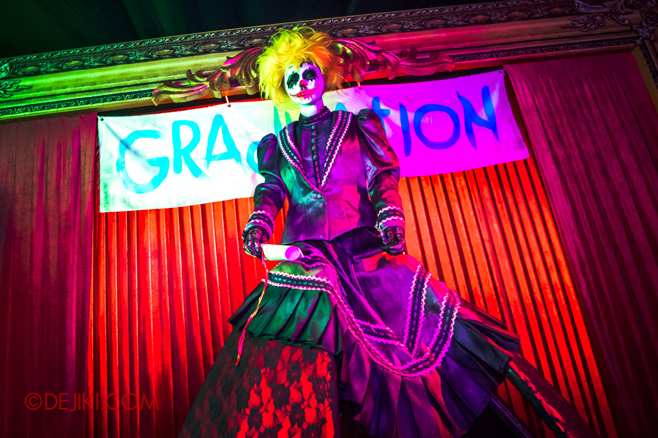 USS Halloween Horror Nights 9 Twisted Clown University haunted house 08 miss direction graduation