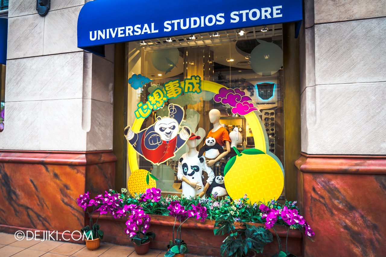 Universal Studios Singapore Park Update Jan 2021 Universal Studios Store Window Display featuring Kung Fu Panda Po