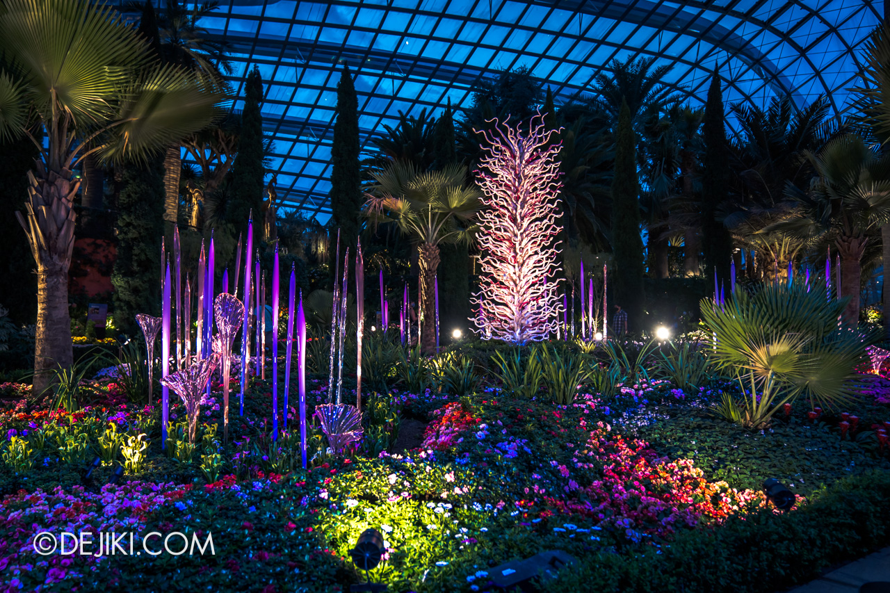 Gardens by the Bay Chihuly in Bloom Flower Dome Reeds and Trumpet Flowers White Tower