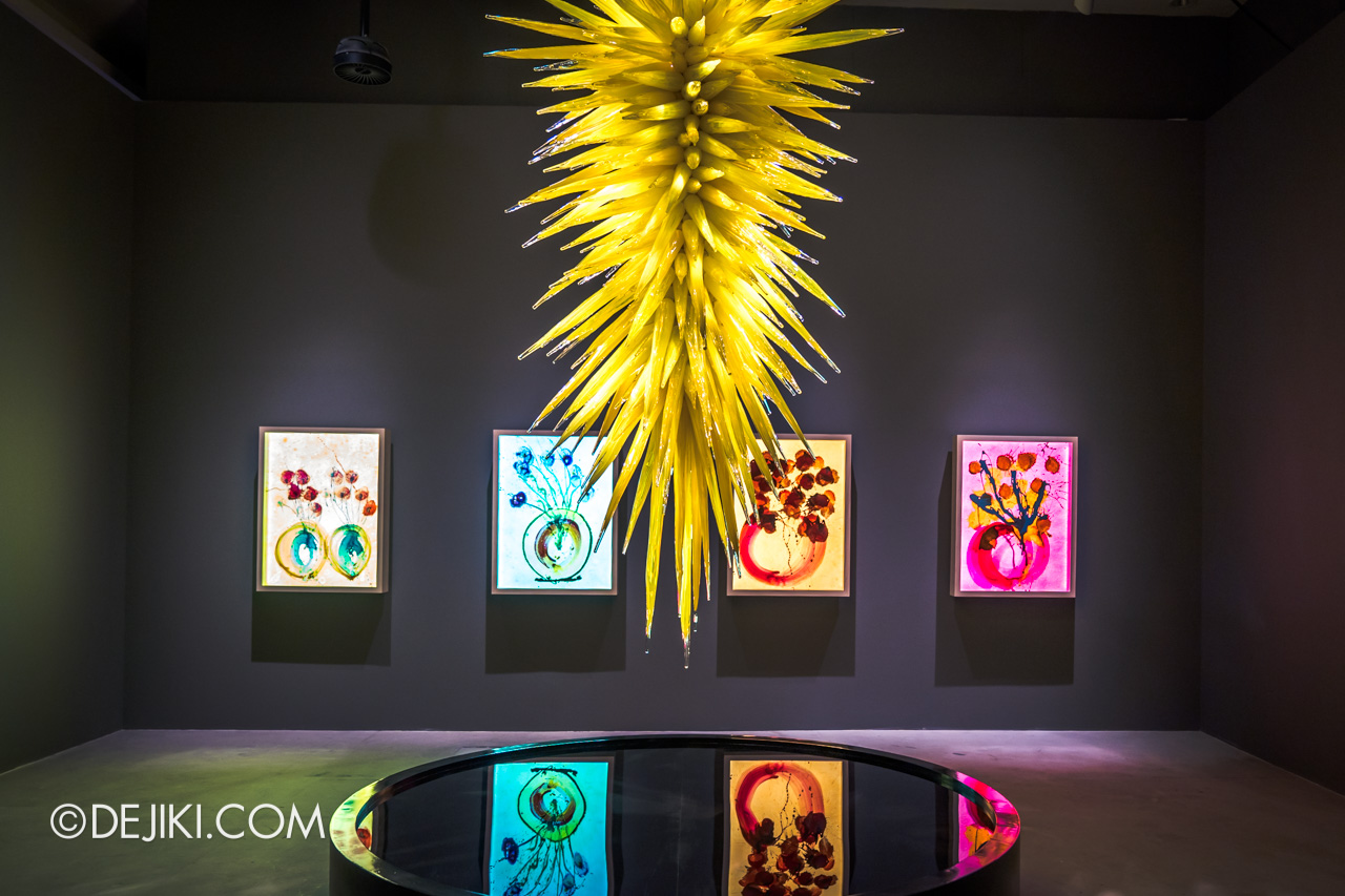 Gardens by the Bay Dale Chihuly Glass in Bloom Gallery 4 Yellow Icicle Chandelier with artworks