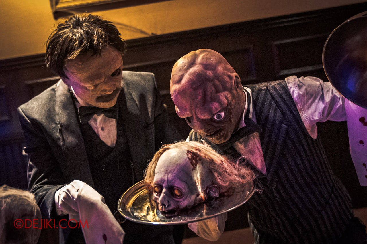 USS Halloween 2021 Trick or Thrills DIE ning with the Dead maitre d and waiter staring at dish
