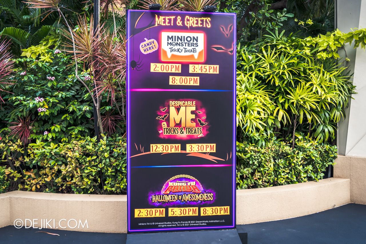 USS Halloween 2021 Trick or Thrills meet and greet times board