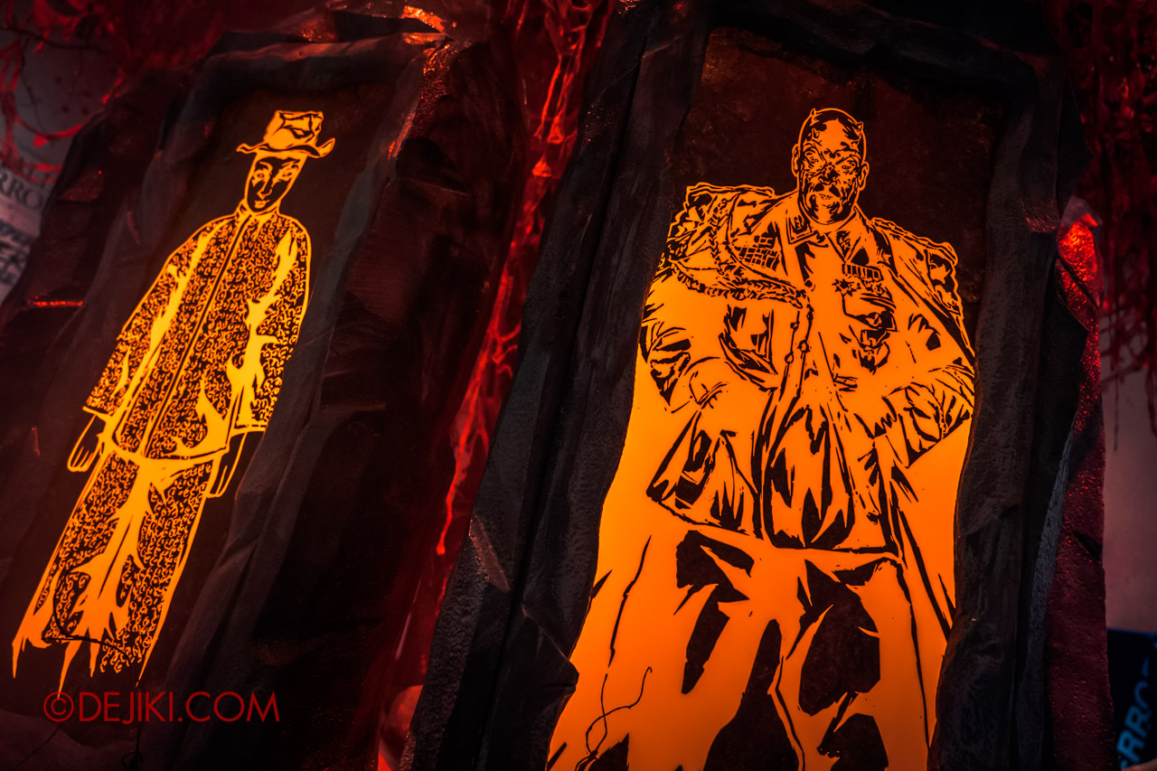 USS Halloween Horror Nights Exhibition Hall of Icons Pillars Paper Effigy and Minister of Evil