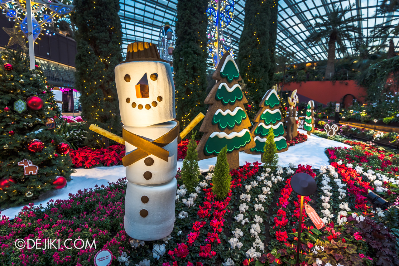Gardens by the Bay Poinsettia Wishes 2021 Christmas Day Flower Field back row marshmallow snowman