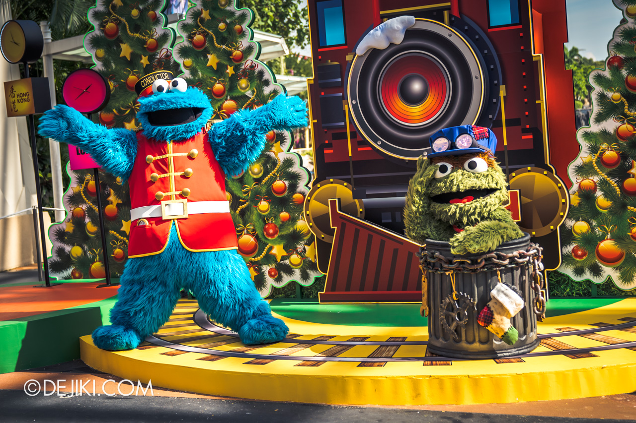 Universal Studios Singapore A Universal Christmas 2021 Rockin Railway Sesame Street Cookie Monster and Oscar the Grouch