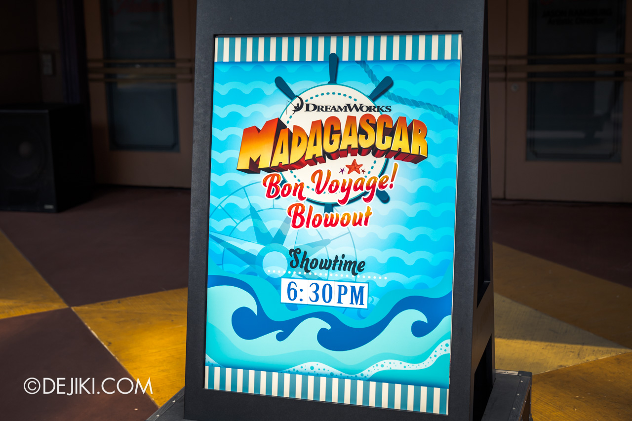 Universal Studios Singapore Madagascar Farewell One Last Boogie Bon Voyage Blowout showtime sign