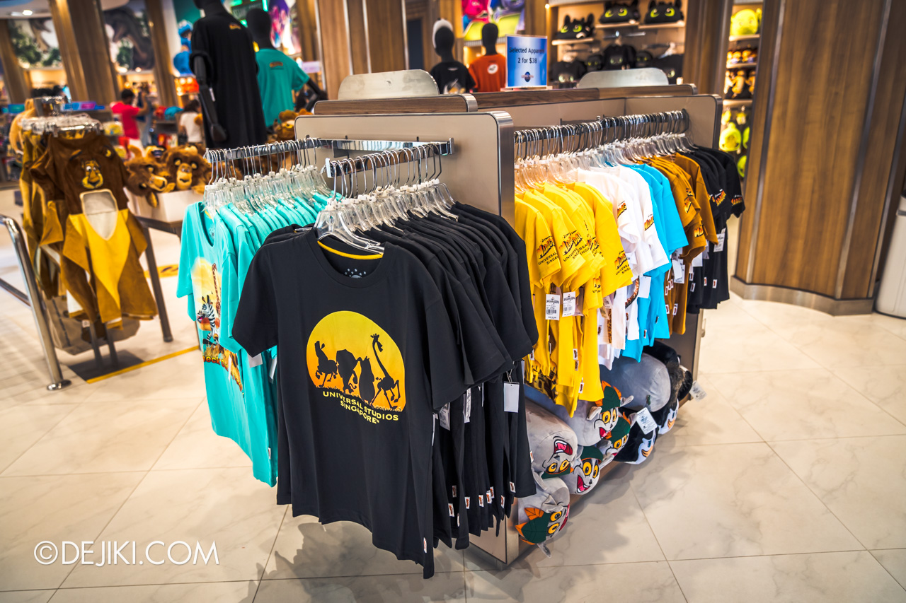 Universal Studios Singapore Madagascar merchandise store display apparel