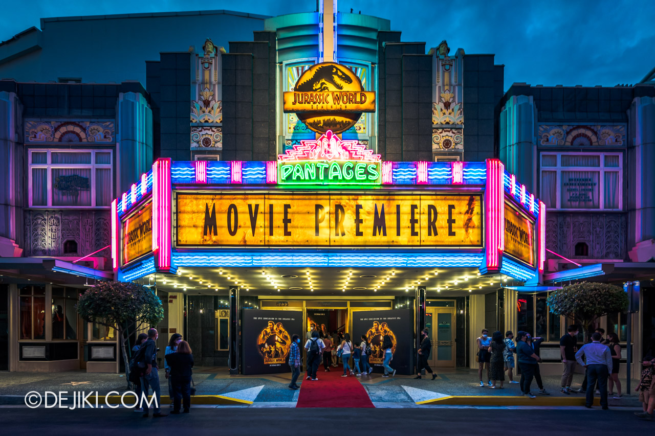 Jurassic World Dominion Southeast Asia Premiere at Universal Studios Singapore Pantages Hollywood Theater marquee