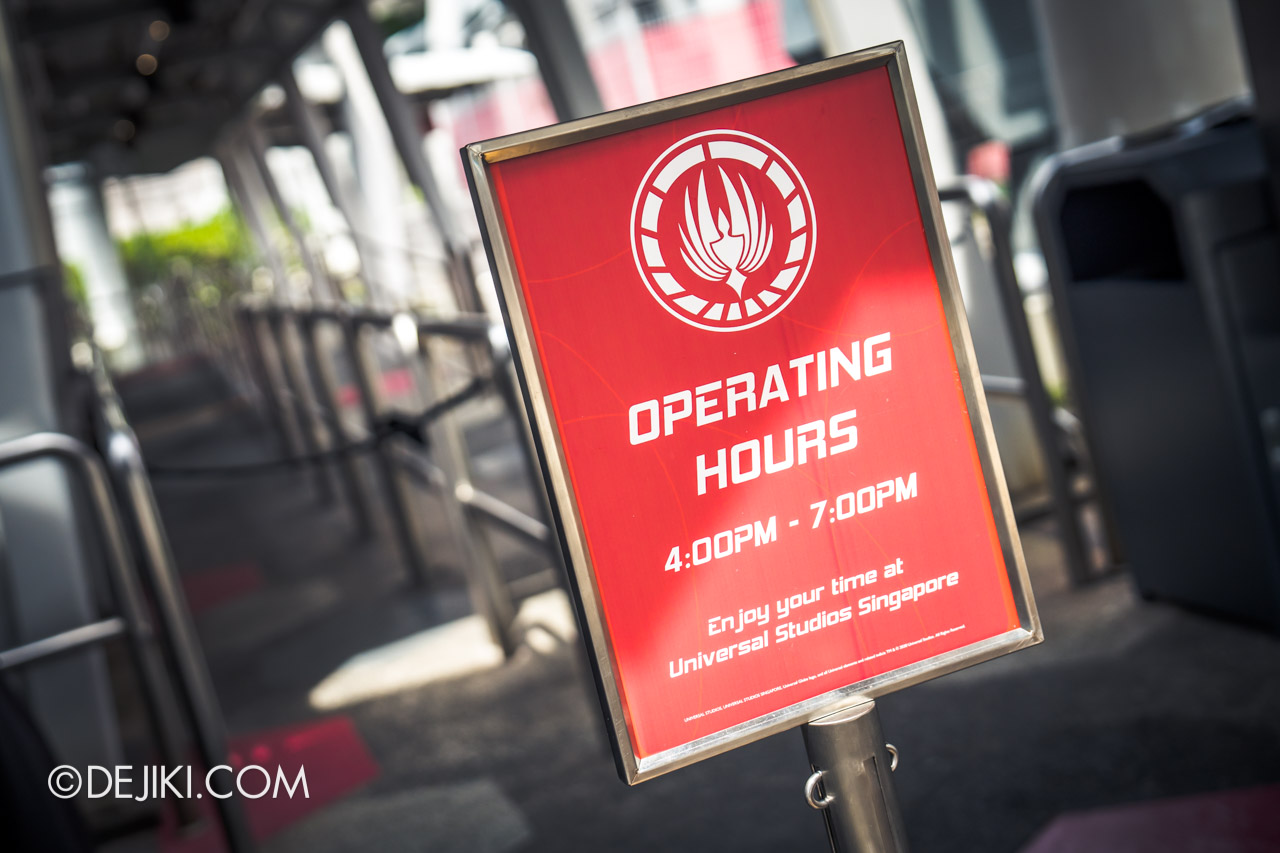 Universal Studios Singapore May 2022 Park Update Attractions Staggered Ride Times sign at BSG Human