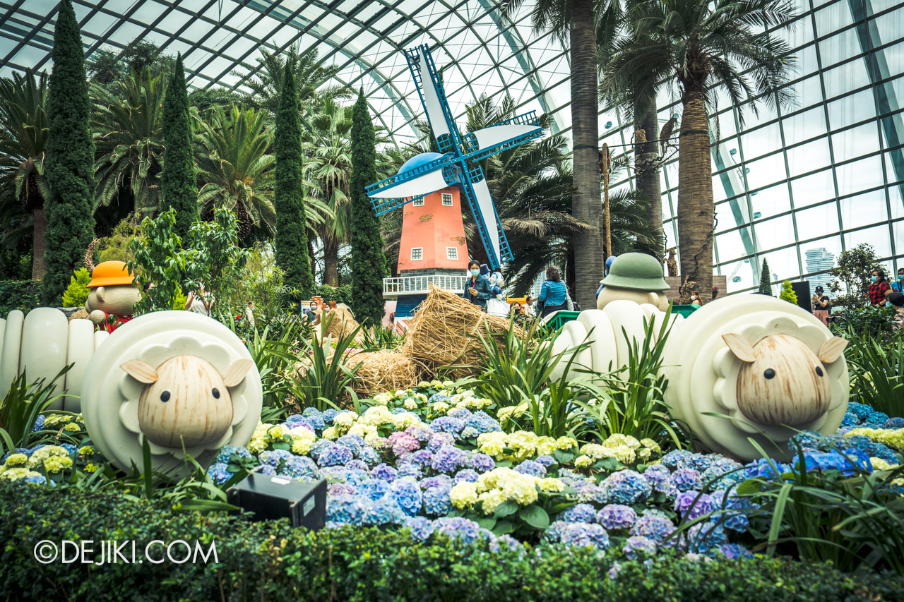 Gardens by the Bay 2022 Flower Dome Floral Display Hydrangea Holidays 5 Windmill in the Field with Sheep