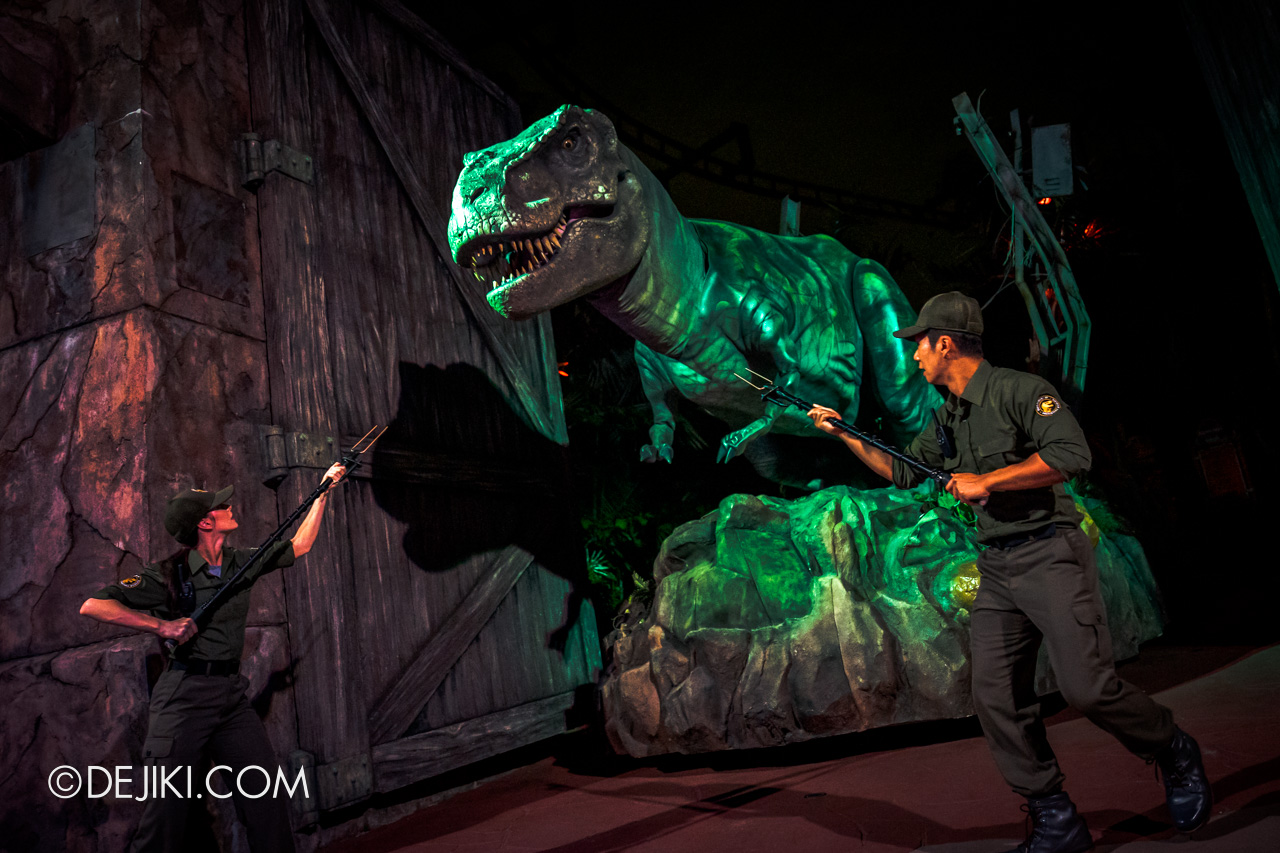 USS Jurassic World Dominion Dining Adventure 5 Final Meet and Greet T Rex at Jurassic Park Gates Rangers 2