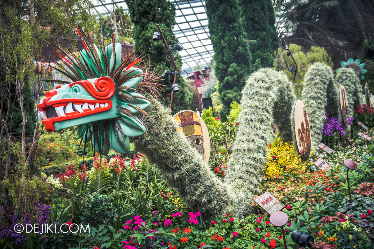 Gardens by the Bay Flower Dome Hanging Gardens Mexican Roots 4 flower field double headed serpent Maquizcoatl