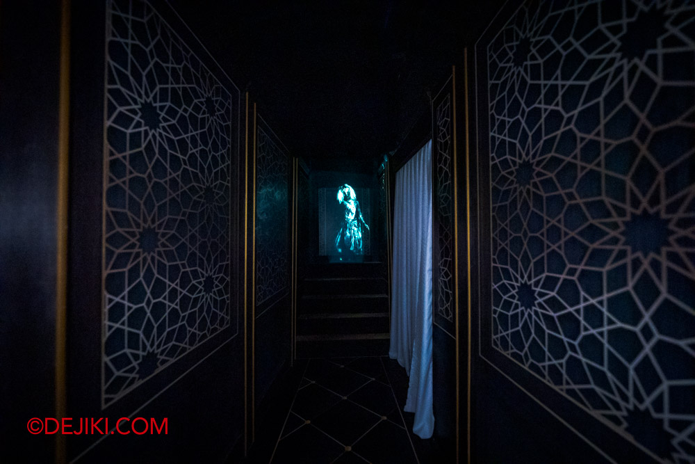 USS Halloween Horror Nights 10 Haunted House Hospitality of Horror 2 Hallway with Sorceress ghost