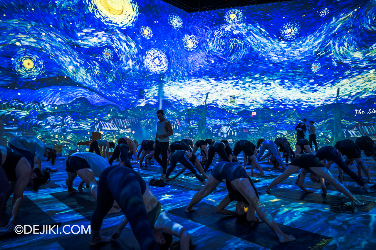 The Art of Flow Yoga at Van Gogh Immersive Experience Singapore Starry Night splits with Yoga Teacher