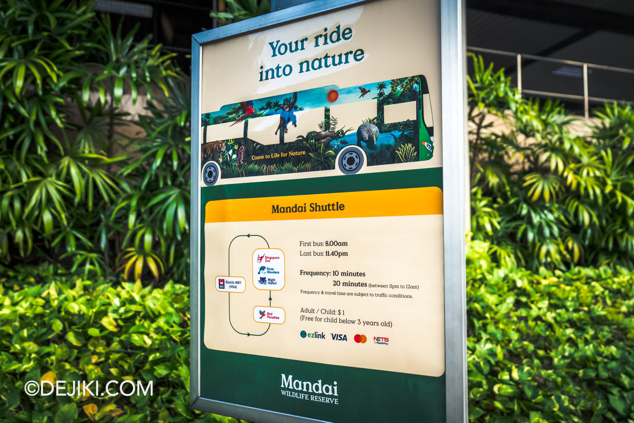 Bird Paradise Singapore Mandai Shuttle at Khatib MRT Station signboard