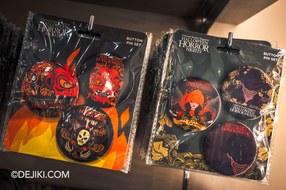 Universal Studios Singapore Park Update HHN11 Before Dark 2 Halloween Horror Nights 2023 merchandise collection button pins DIYU Descent Into Hell and Grimm Encounters