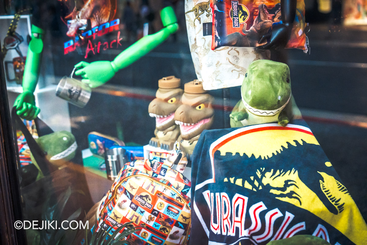 Universal Studios Singapore Park Update Jurassic Park 30th Anniversary Retail Hollywood Store Window Display closeup