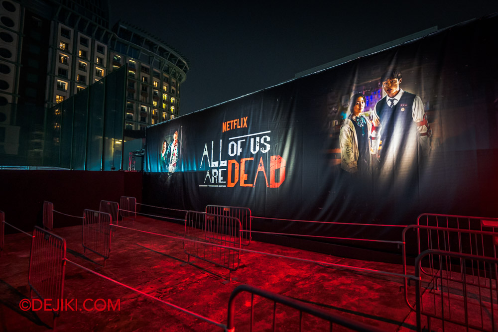 USS Halloween Horror Nights 11 Haunted Houses Feature by Dejiki All of Us Are Dead 0 Netflix Haunted House Facade