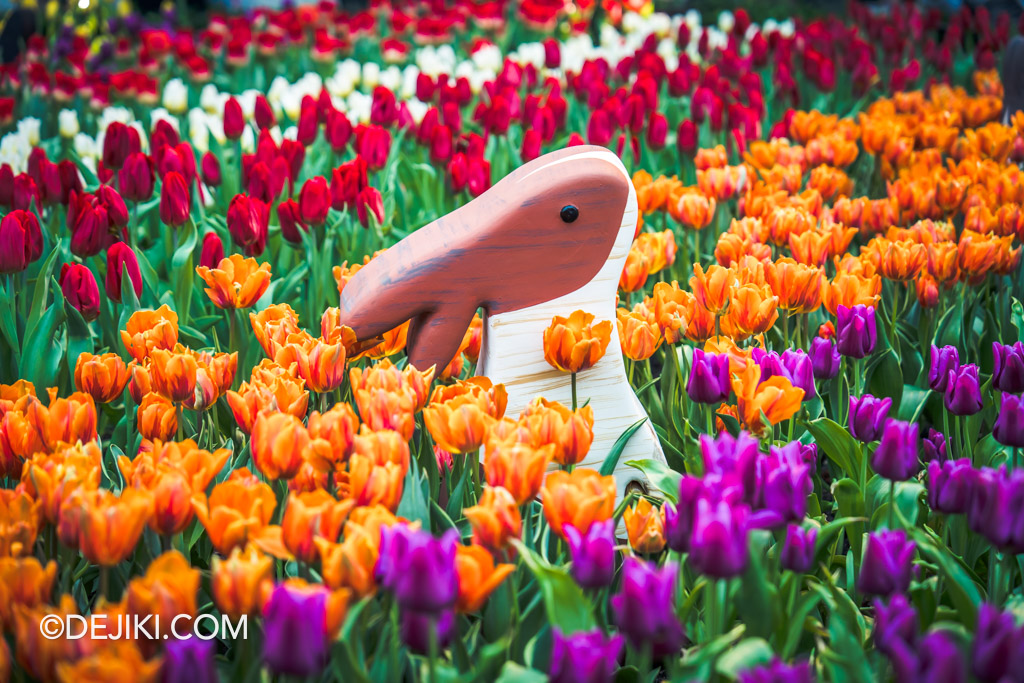 Gardens by the Bay Tulipmania 2024 floral display field closeups group orange rabbit sculpture