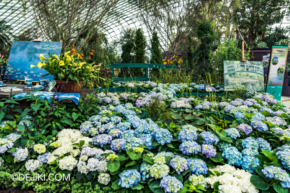 Gardens by the Bay Impressions of Monet The Garden floral display foyer water garden lilies hydrangeas closeup