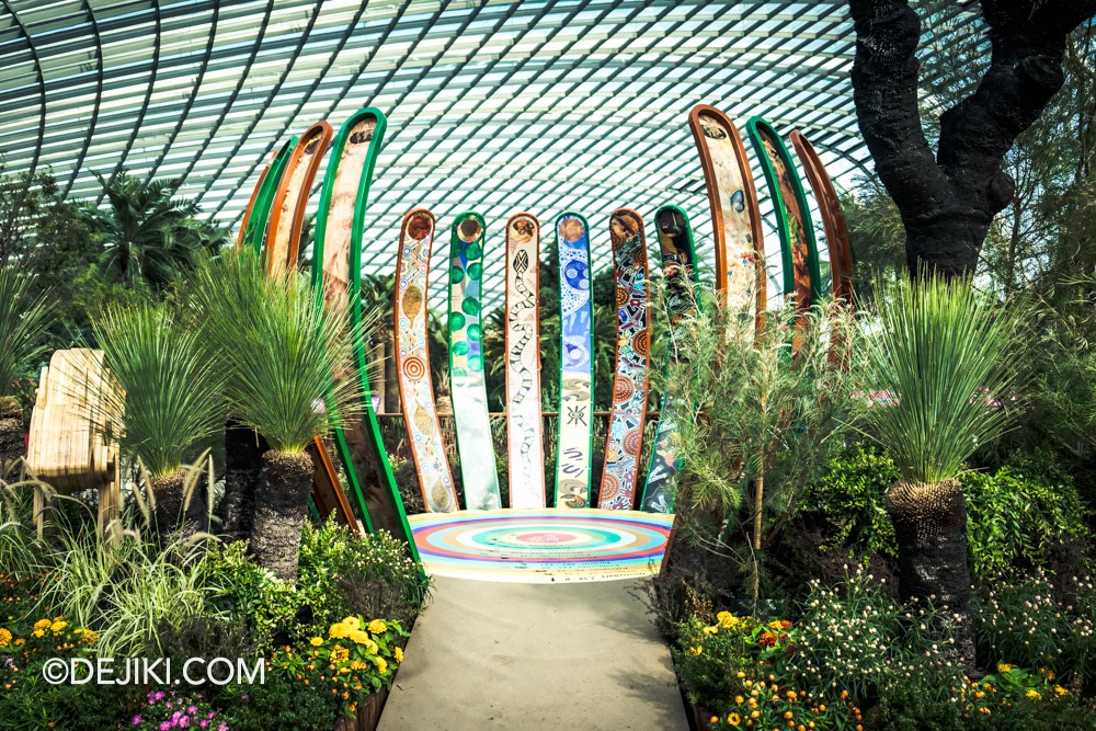 Gardens by the Bay Carnival of Flowers Australian Themed Floral Display 1 Upper Foyer Genestreaming Journey Sculpture wide