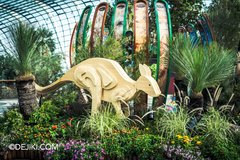 Gardens by the Bay Carnival of Flowers Australian Themed Floral Display 1 Upper Foyer Genestreaming Journey Sculpture with Kangaroo