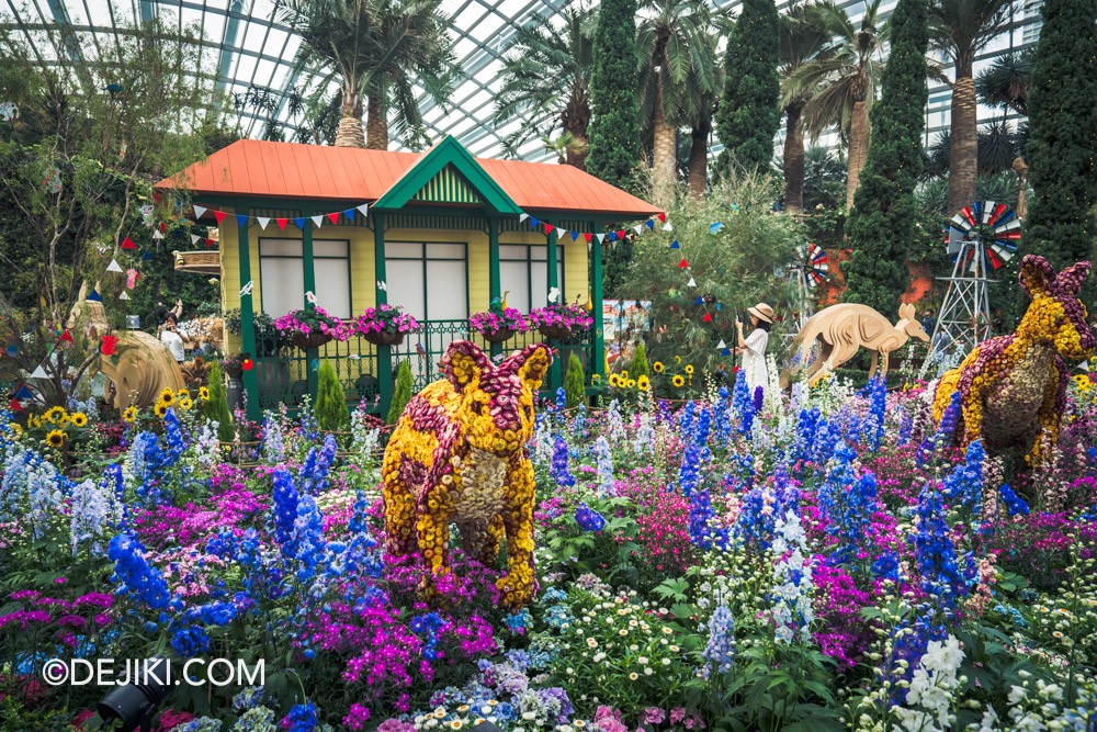 Gardens by the Bay Carnival of Flowers Australian Themed Floral Display 5 Main Field life sized kangaroos and house