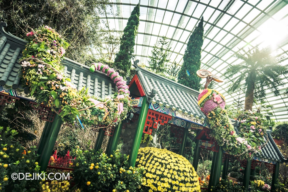 Gardens by the Bay 2025 Spring Blossoms Legend of Lady White Snake floral display at Flower Dome Flower Field Green Snake