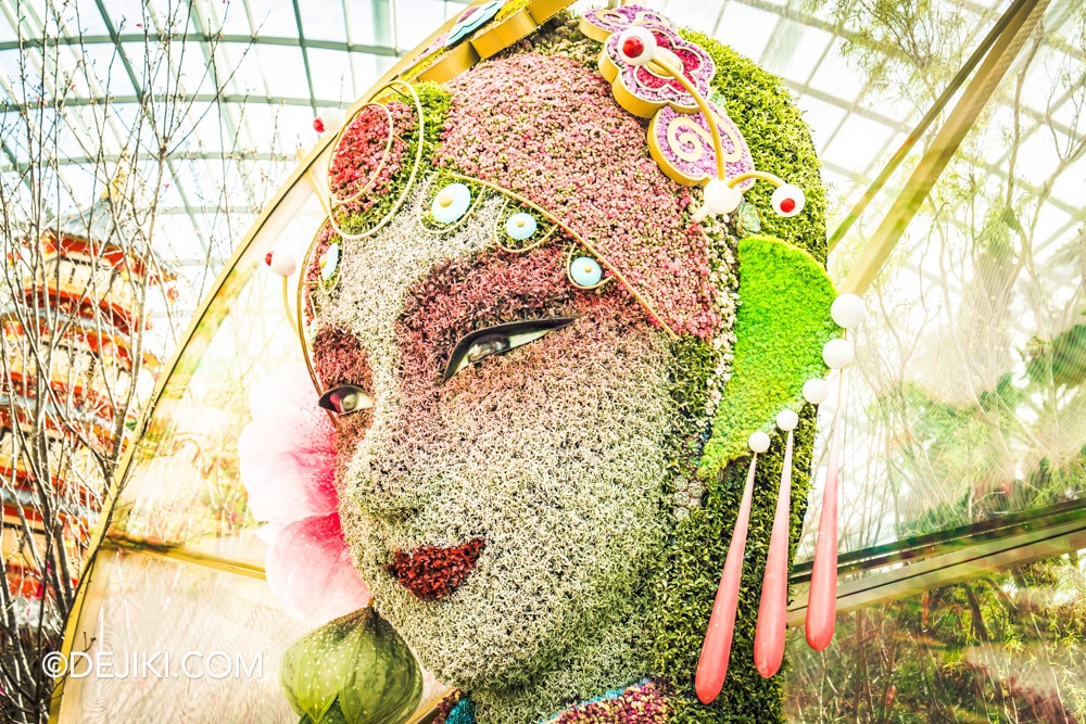 Gardens by the Bay 2025 Spring Blossoms Legend of Lady White Snake floral display at Flower Dome Flower Field Lady display closeup