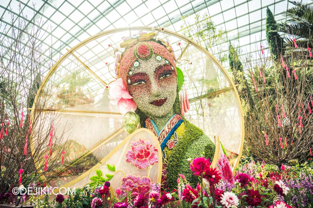 Gardens by the Bay 2025 Spring Blossoms Legend of Lady White Snake floral display at Flower Dome Flower Field Lady display front