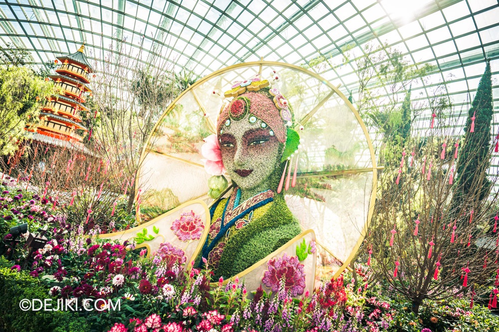 Gardens by the Bay 2025 Spring Blossoms Legend of Lady White Snake floral display at Flower Dome Flower Field Lady display wide