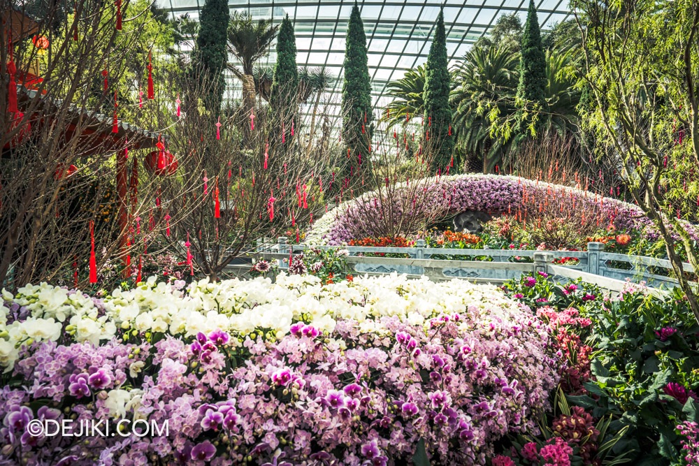 Gardens by the Bay 2025 Spring Blossoms Legend of Lady White Snake floral display at Flower Dome Flower Field Snake body wide