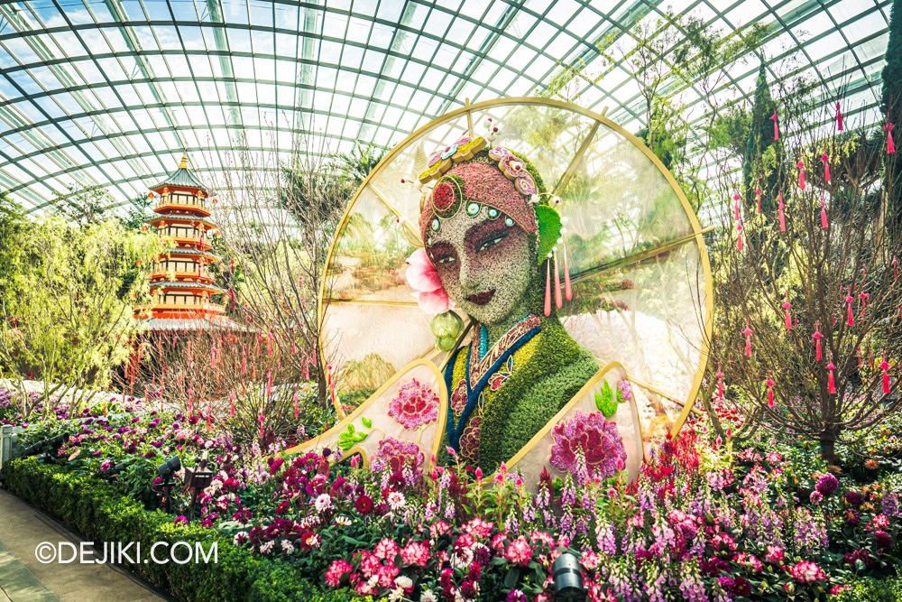 Gardens by the Bay 2025 Spring Blossoms Legend of Lady White Snake floral display at Flower Dome Hero