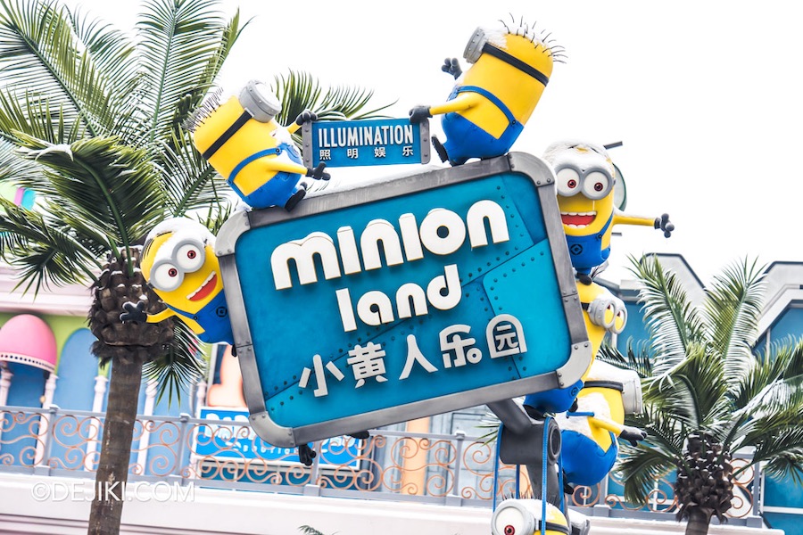 Universal Studios Beijing Resort Minion Land Downtown Entrance sign closeup