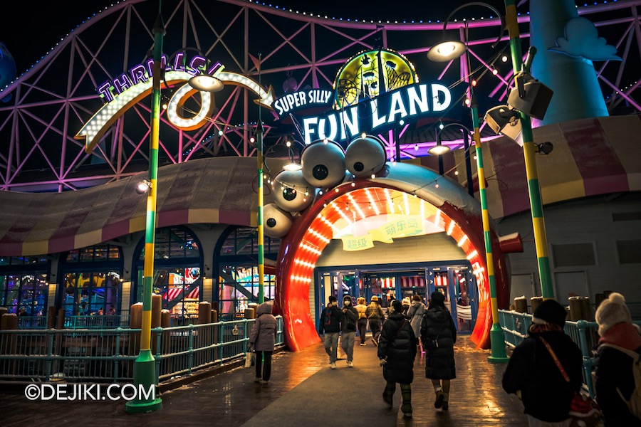 Universal Studios Beijing Resort Minion Land Super Silly Fun Land at night Downtown entrance