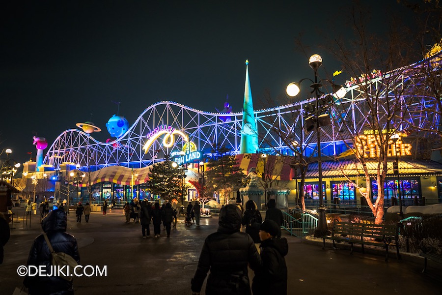 Universal Studios Beijing Resort Minion Land Super Silly Fun Land at night Downtown side overview