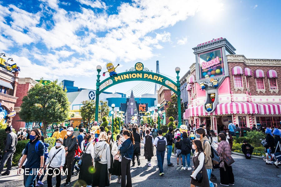 Universal Studios Japan Minion Park Entrance overview Marketplace section with Sweet Surrender