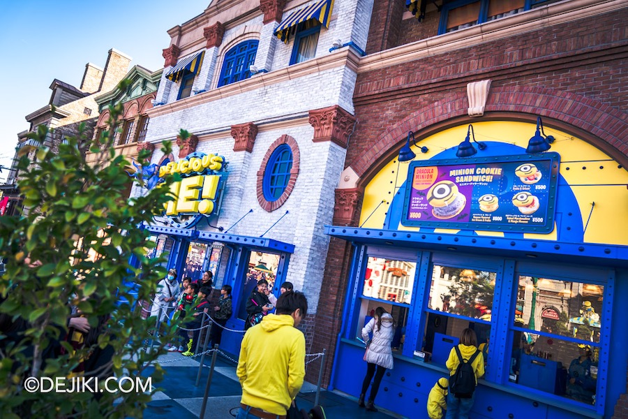 Universal Studios Japan Minion Park Marketplace Store Facade NY side Delicious Me closeup