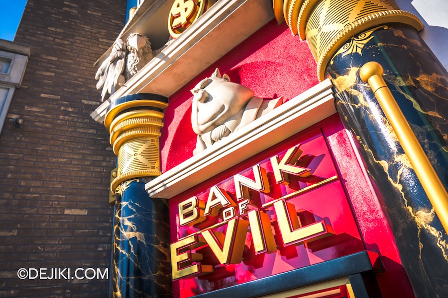 Universal Studios Japan Minion Park Marketplace Store Facade closeup detail Bank of Evil