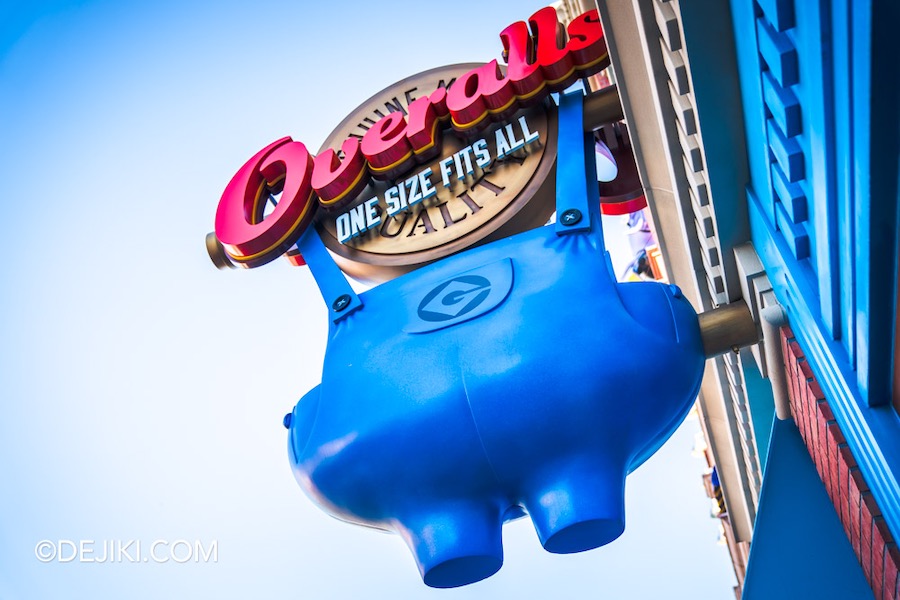 Universal Studios Japan Minion Park Marketplace Store Facade closeup detail Overalls one size fits all