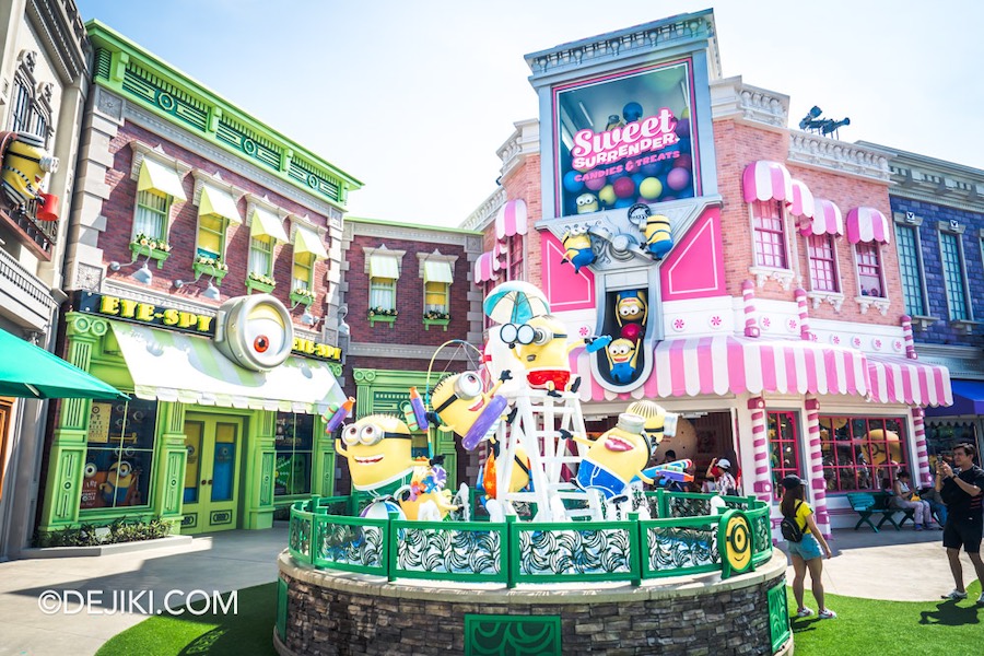 Universal Studios Singapore Minion Land Rides Minion Marketplace Fountain and Sweet Surrender