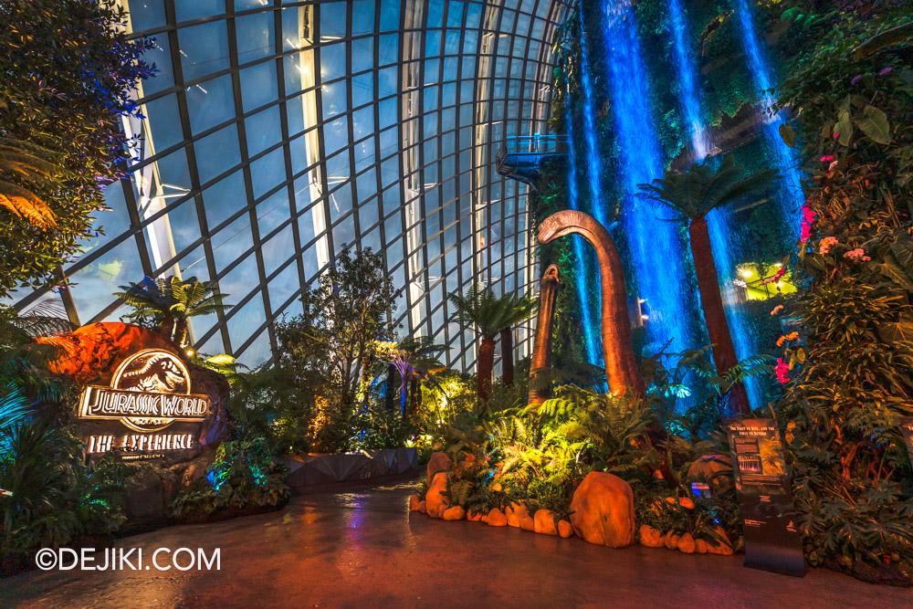 Cloud Forest Jurassic World The Experience at Gardens by the Bay 2 Brachiosaurus Falls Night Brach Falls Entrance Key Visual