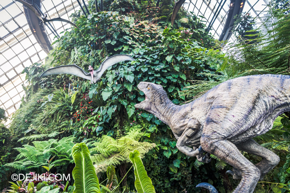 Cloud Forest Jurassic World The Experience at Gardens by the Bay 6 Aviary Attack with Pteranodon and Raptors closeup